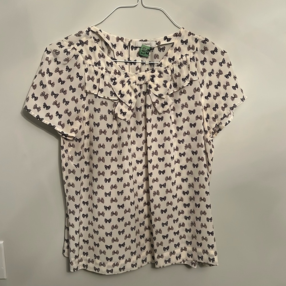 J. Crew Woman Short Sleeve Bow Top Blouse Size 12 Vintage Designer